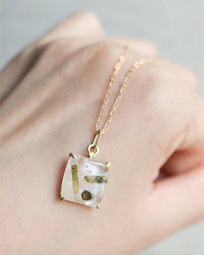 HorseShoe Necklace - Epidote in Quartz -