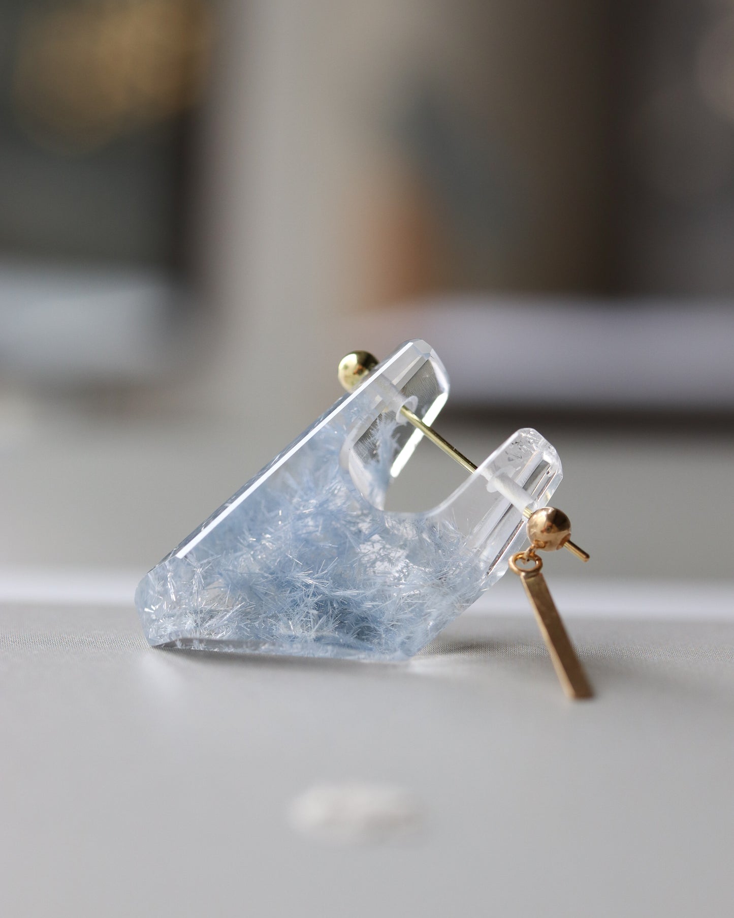 Rock Pierced Earring - Dumortierite in Quartz -