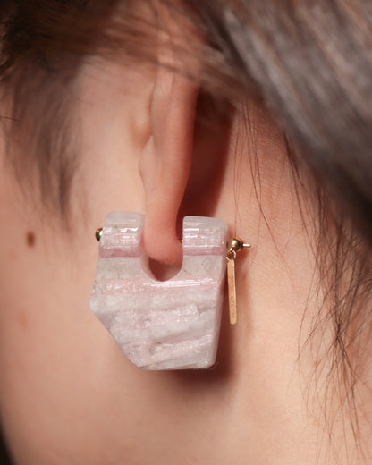 Rock Pierced Earring - Pink Tourmaline -