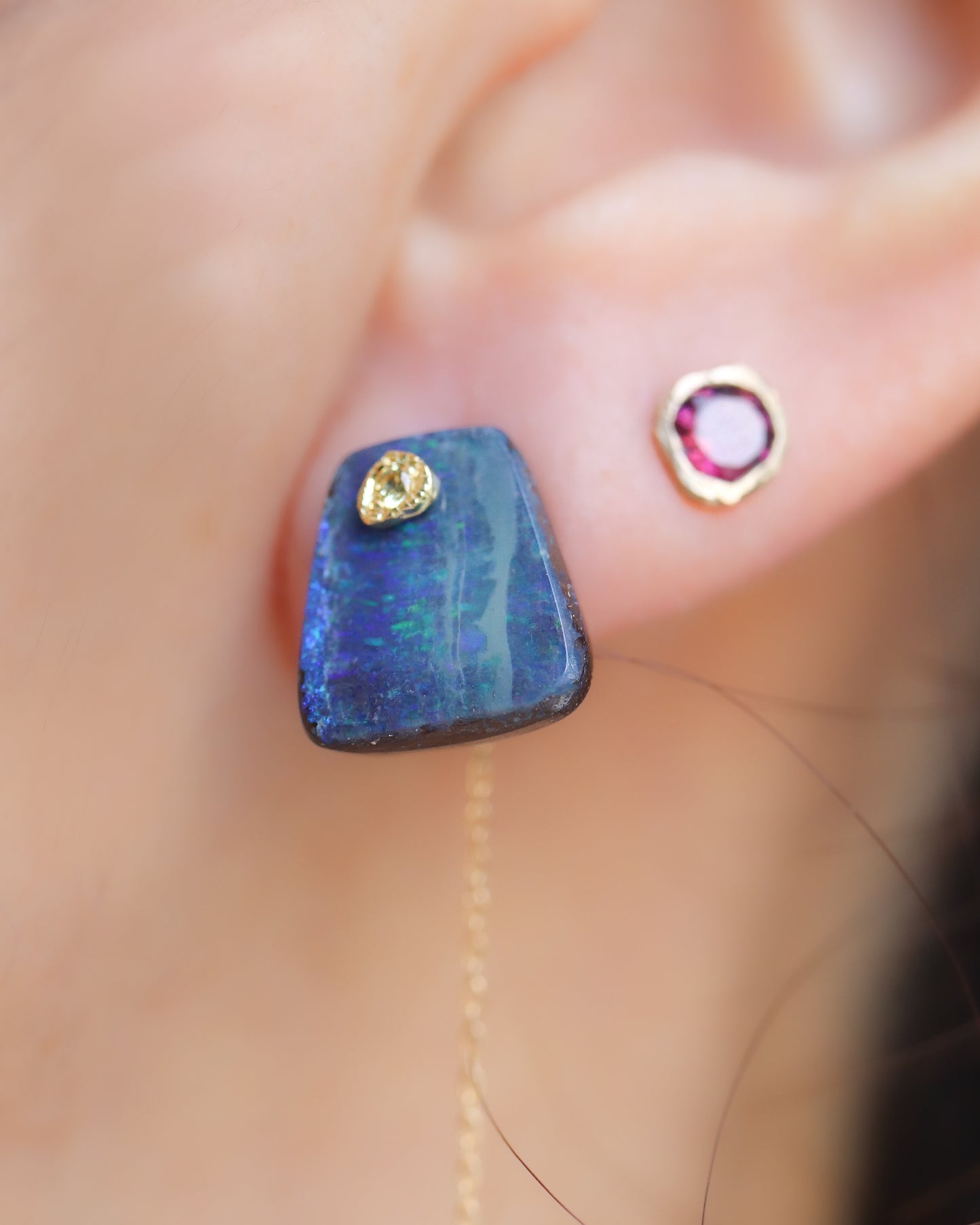 Flat Pierced Earring - Boulder Opal -