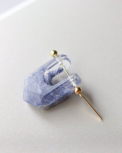 Rock Pierced Earring - Dumortierite in Quartz -