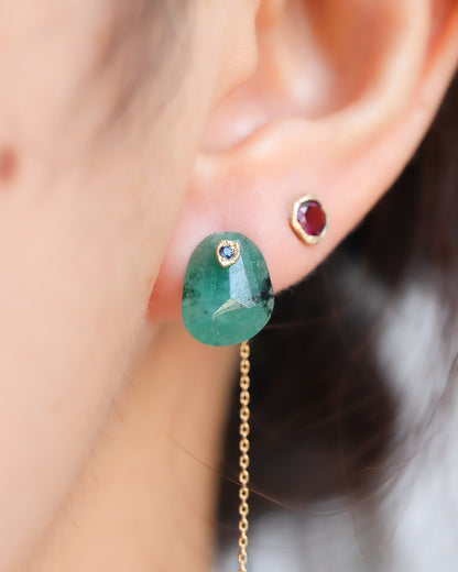 Flat Pierced Earring - Emerald -