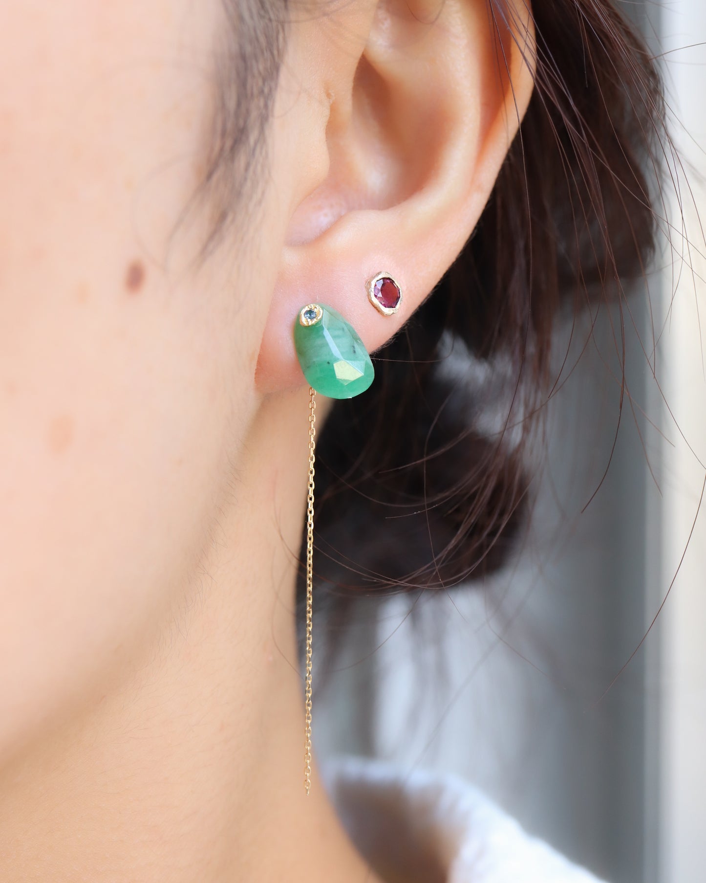 Flat Pierced Earrings - Emerald -