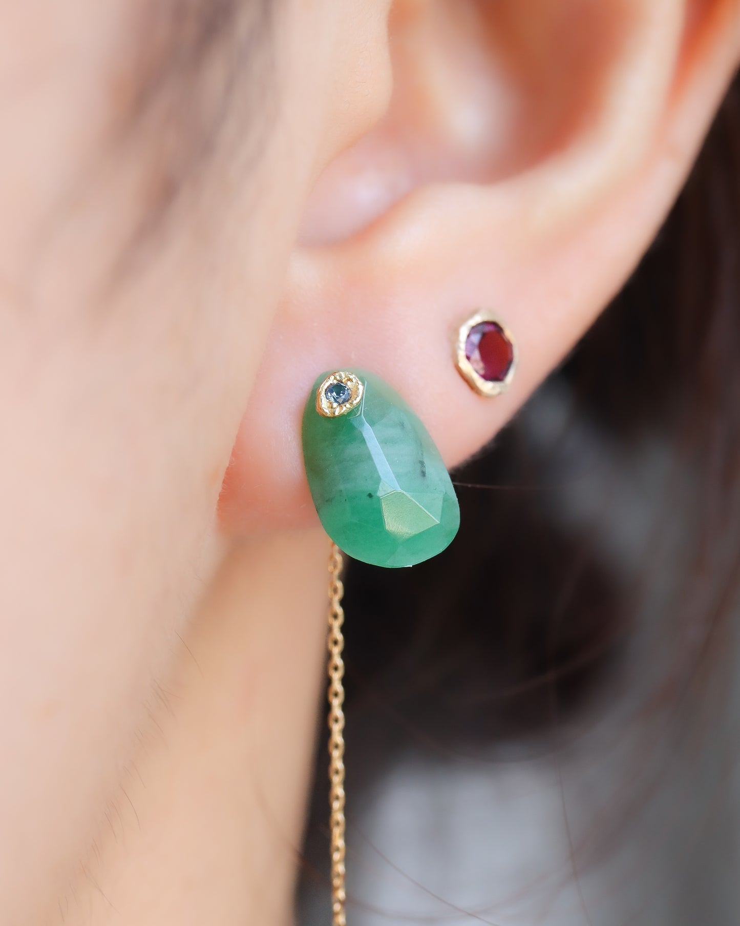 Flat Pierced Earring - Emerald -