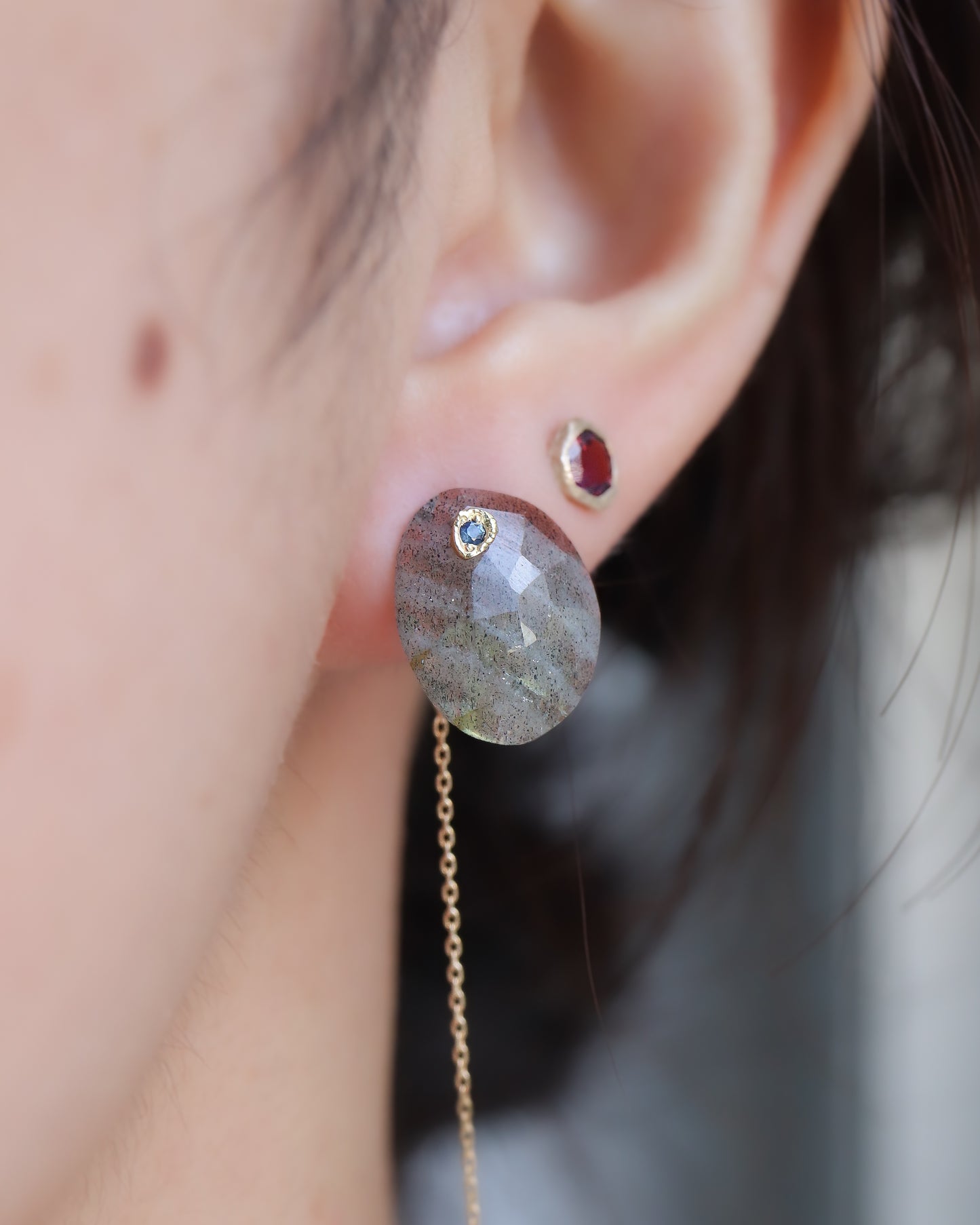 Flat Pierced Earrings - Labradorite -