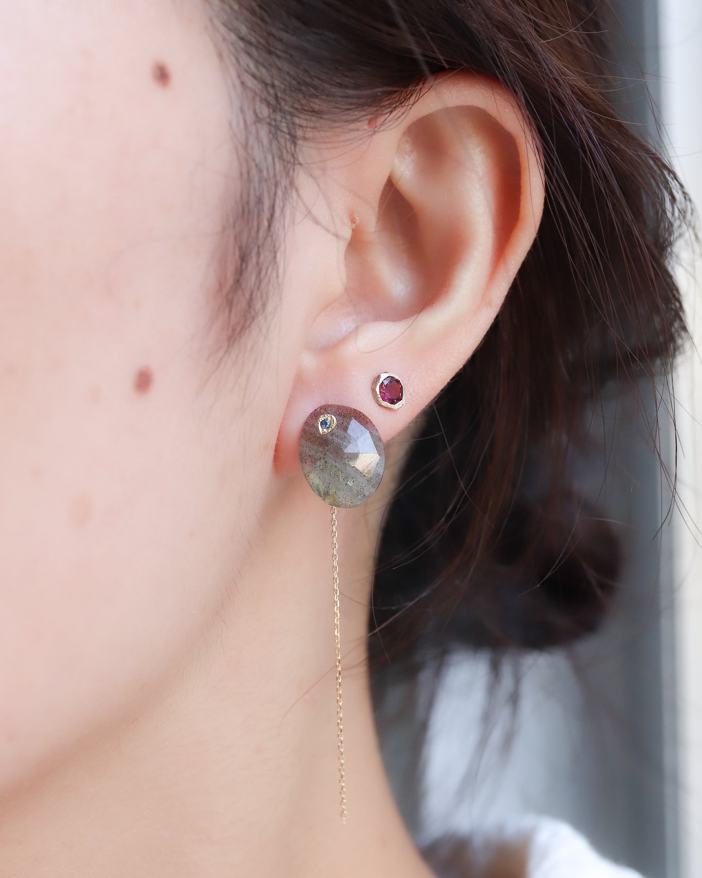 Flat Pierced Earring - Labradorite -