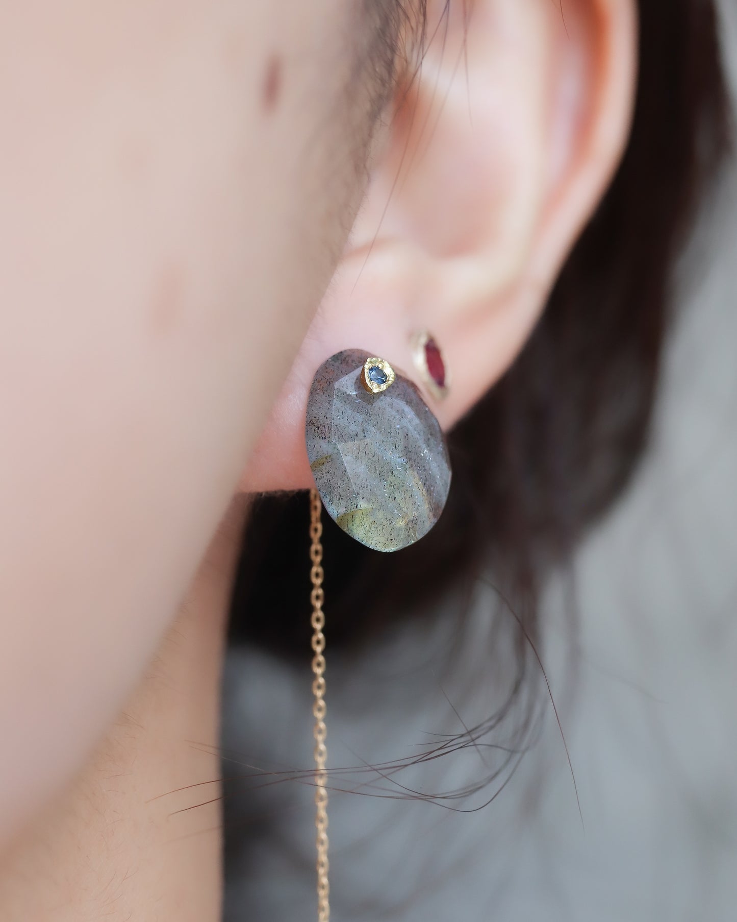 Flat Pierced Earrings - Labradorite -