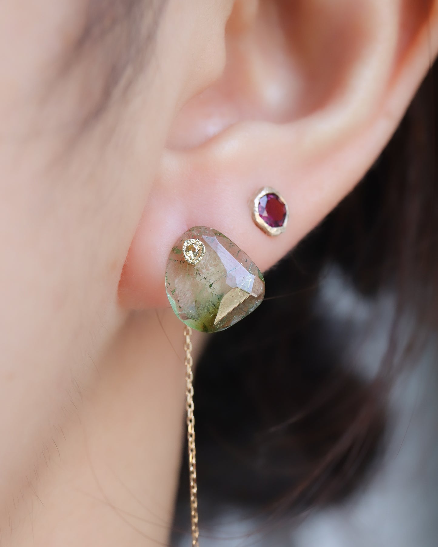 Flat Pierced Earring - Bicolor Tourmaline -