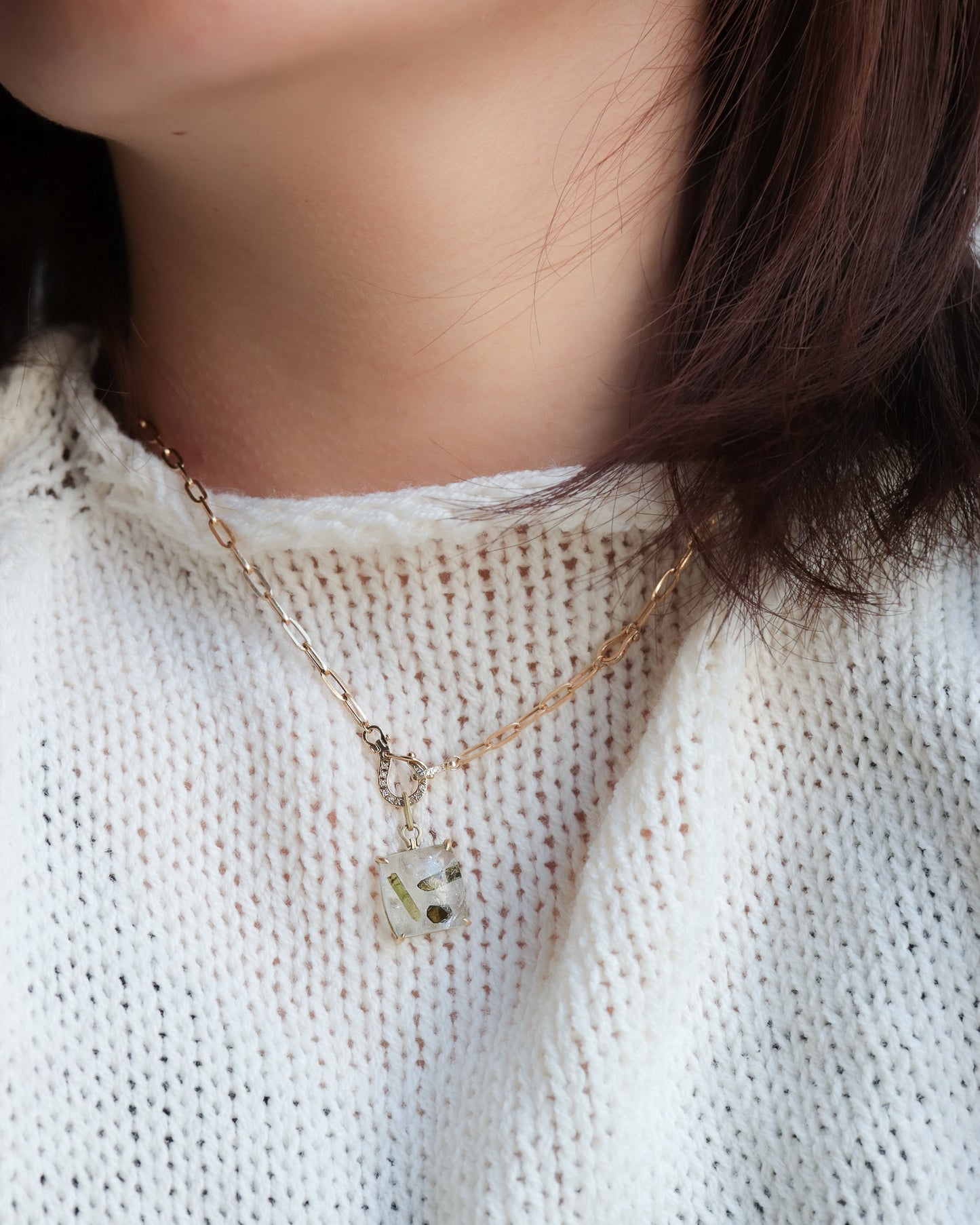 HorseShoe Necklace - Epidote in Quartz -