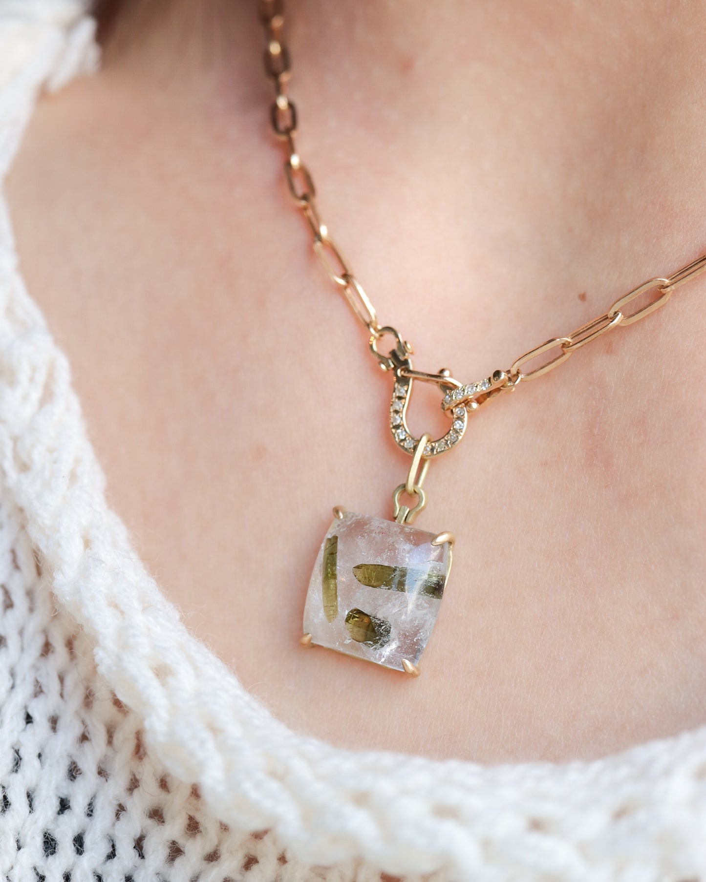 HorseShoe Necklace - Epidote in Quartz -