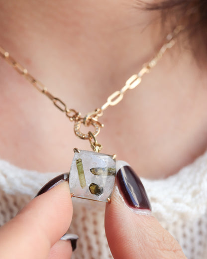 HorseShoe Necklace - Epidote in Quartz -