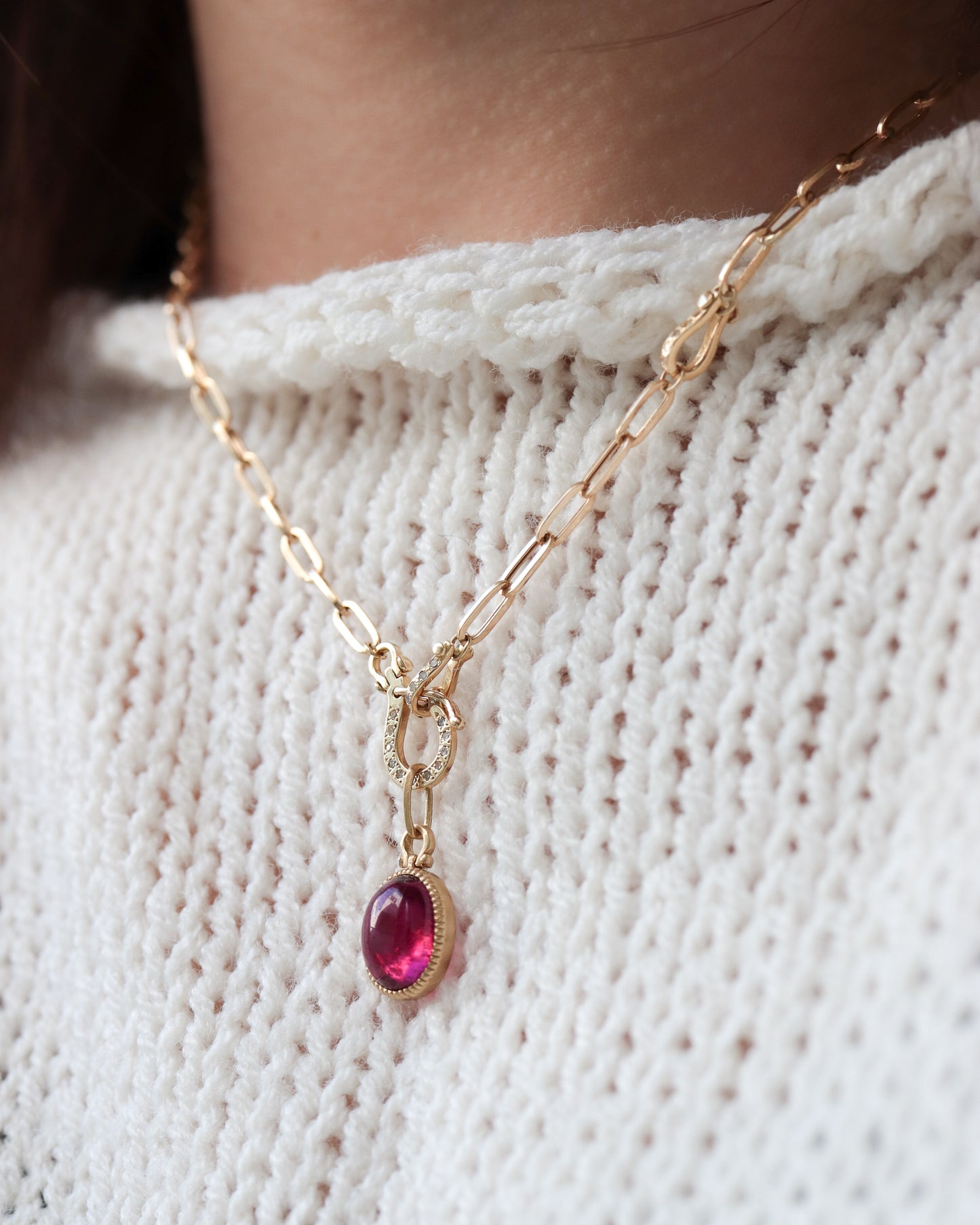 HorseShoe Milgrain Necklace - Rubellite -