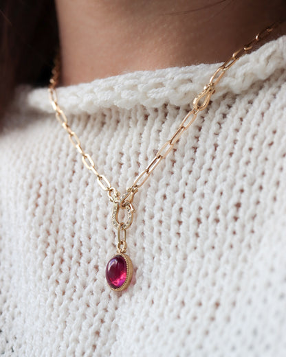 HorseShoe Milgrain Necklace - Rubellite -