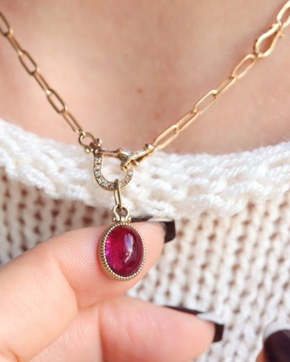 HorseShoe Milgrain Necklace - Rubellite -