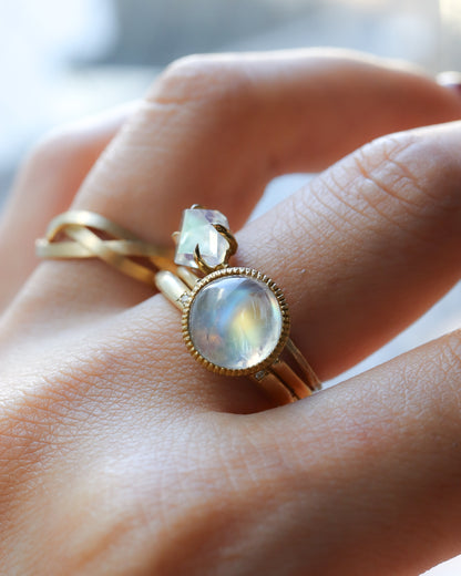 Milgrain Ring - Rainbow Moonstone -