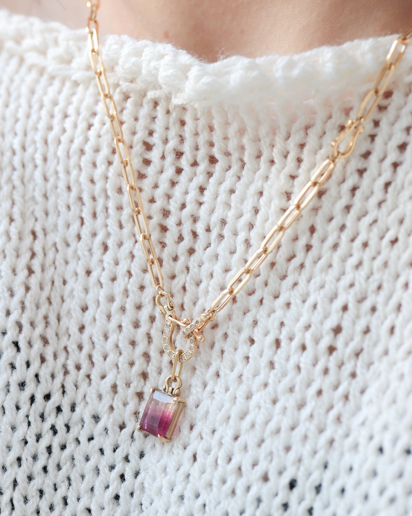 HorseShoe Prong Necklace - Bicolor Tourmaline -