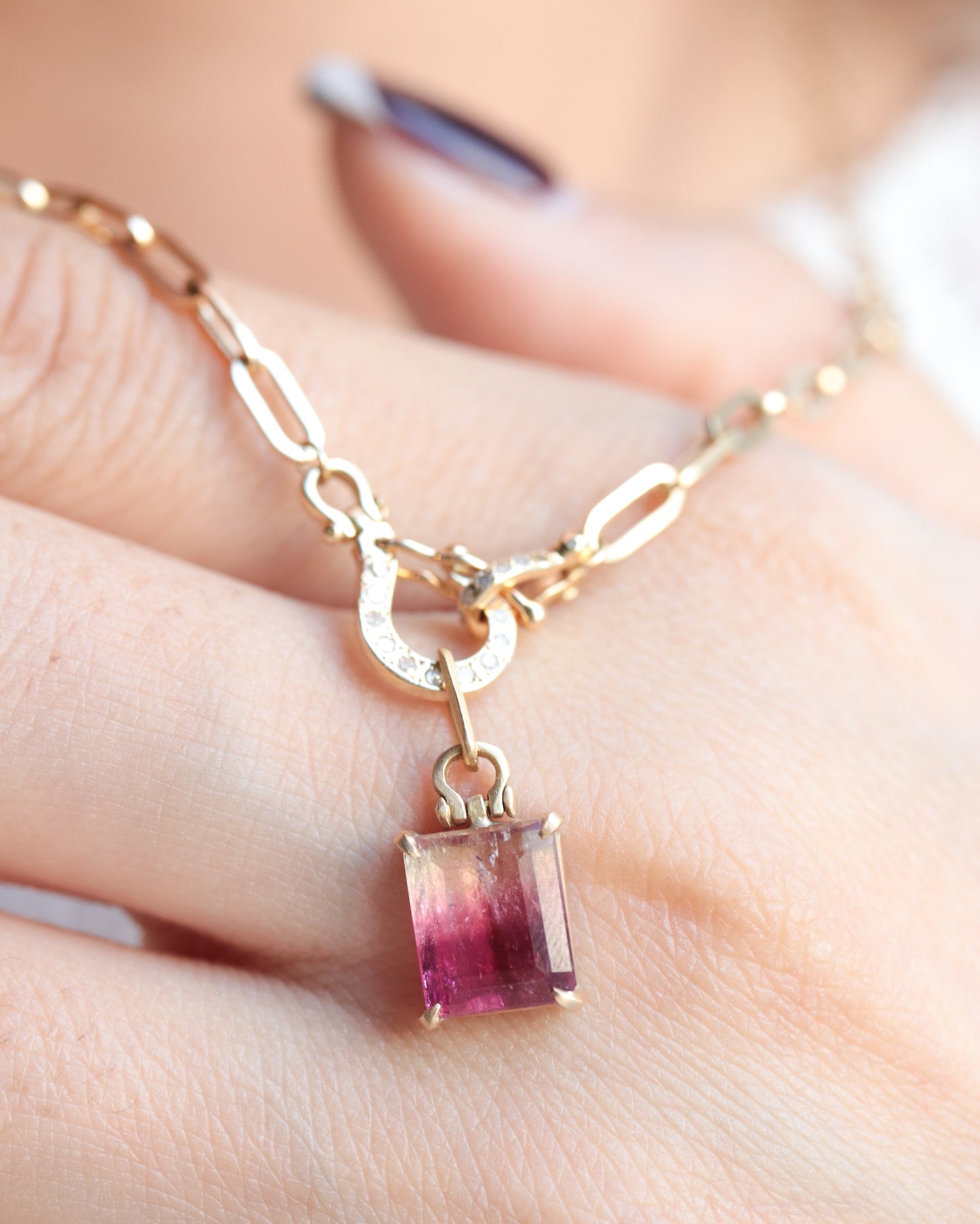 HorseShoe Prong Necklace - Bicolor Tourmaline -