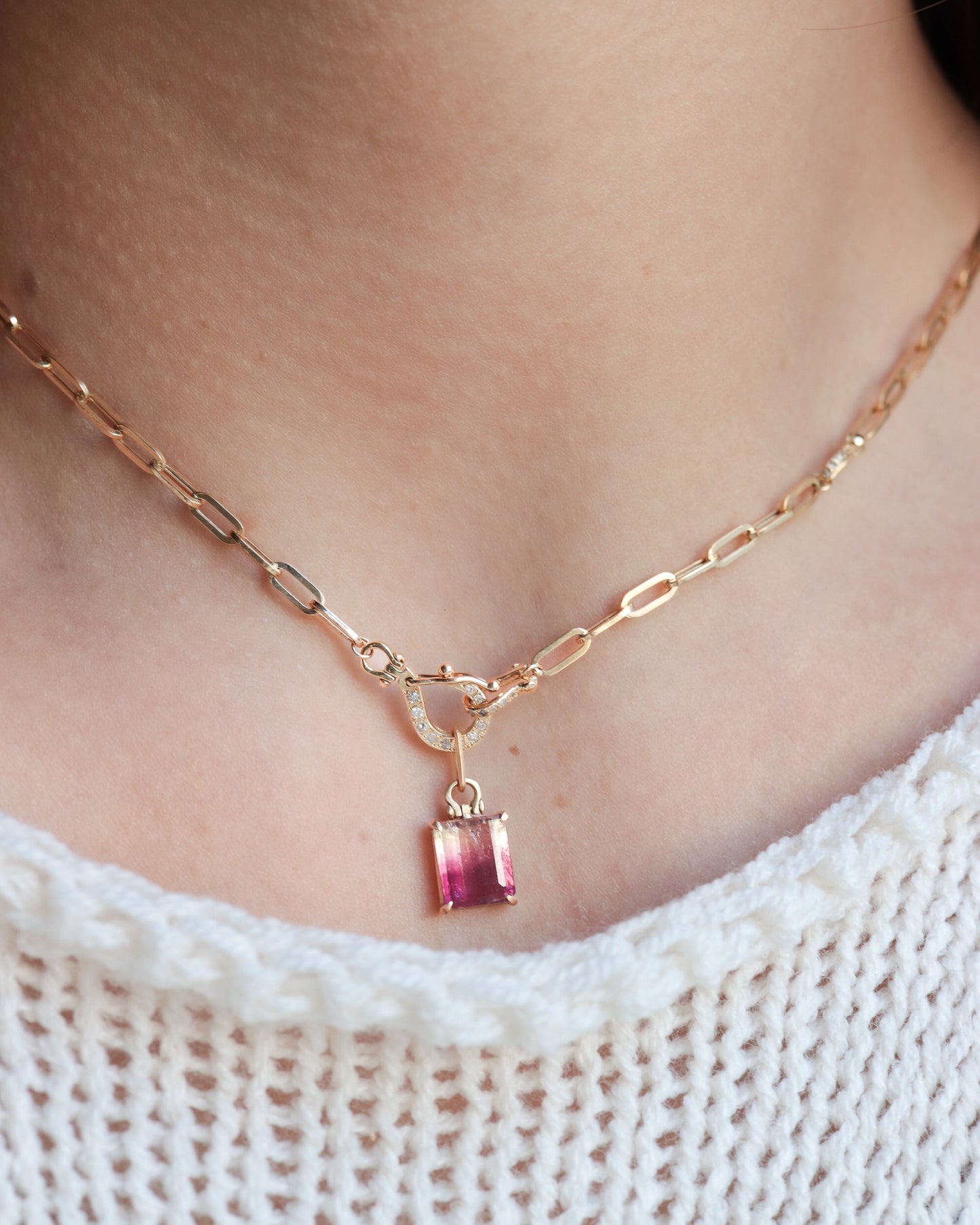 HorseShoe Prong Necklace - Bicolor Tourmaline -