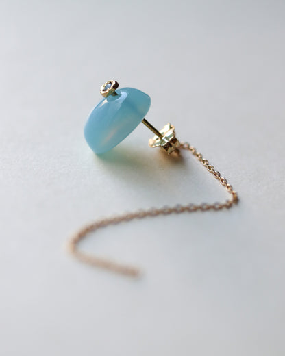 Flat Pierced Earring - Sea Blue chalcedony -