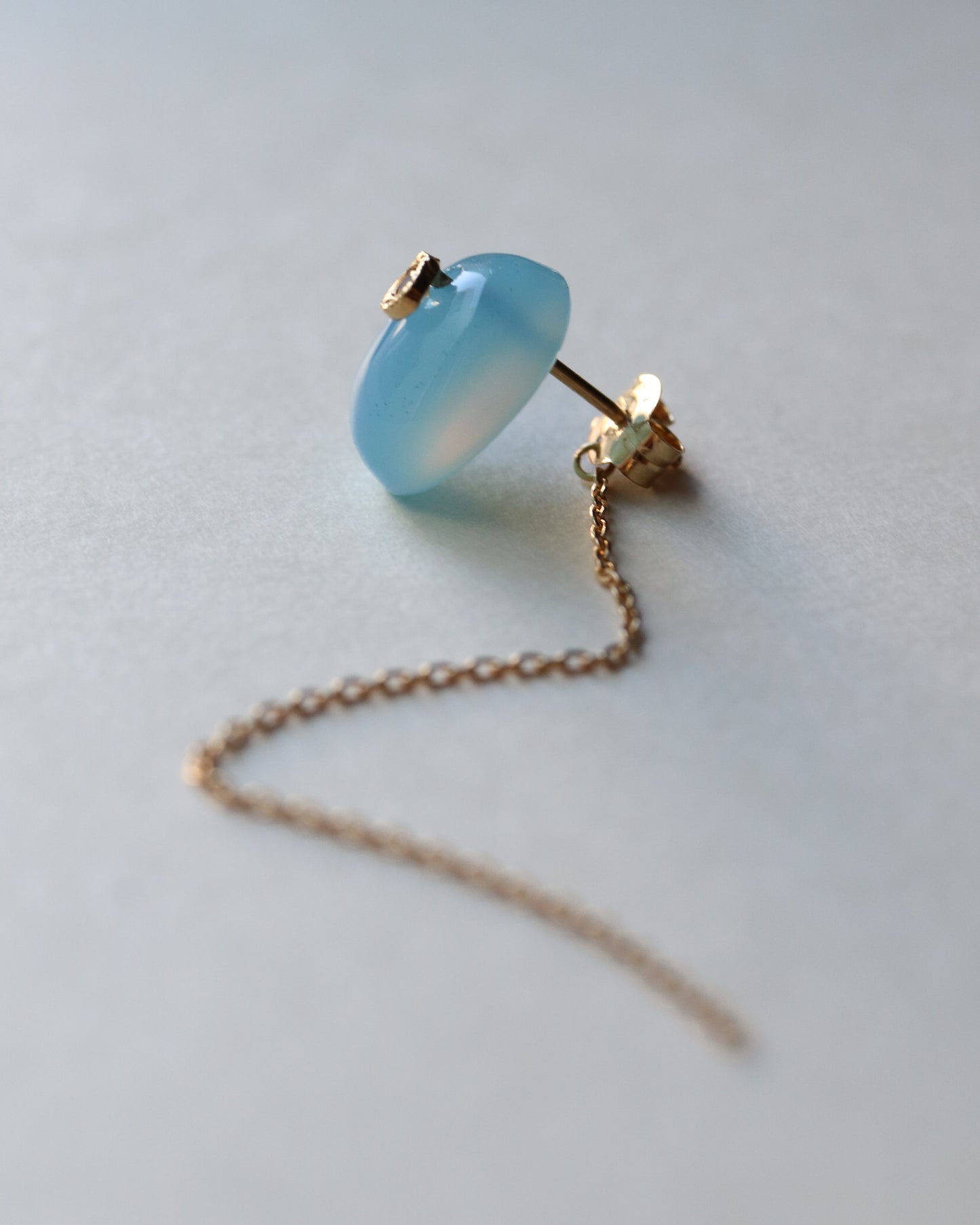 Flat Pierced Earring - Sea Blue chalcedony -