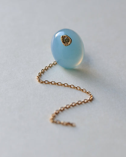 Flat Pierced Earring - Sea Blue chalcedony -