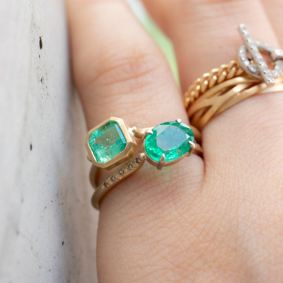 Prong Ring - Emerald / Diamond -