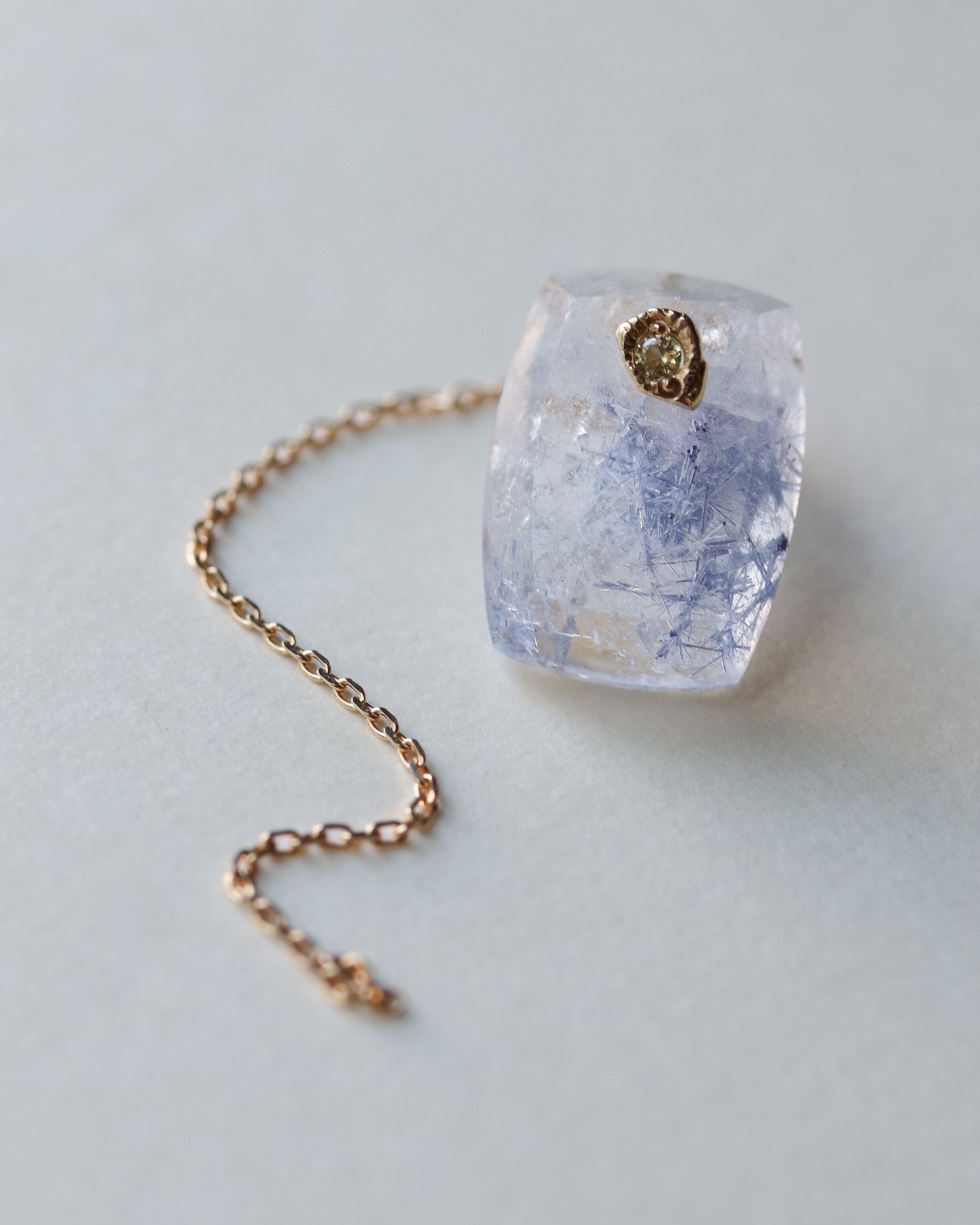 Flat Pierced Earring - Dumortierite in Quartz -【C】