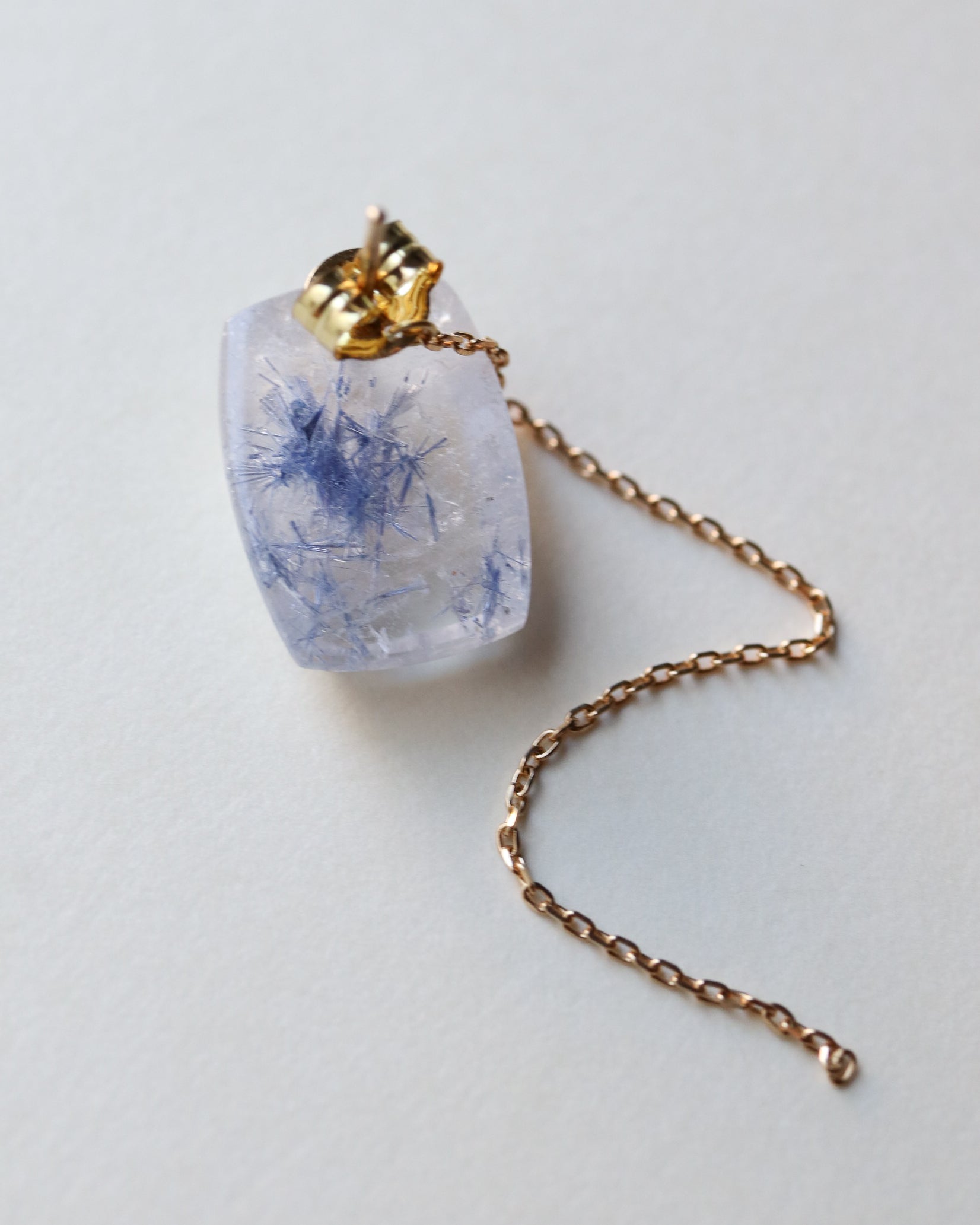 Flat Pierced Earring - Dumortierite in Quartz -【C】