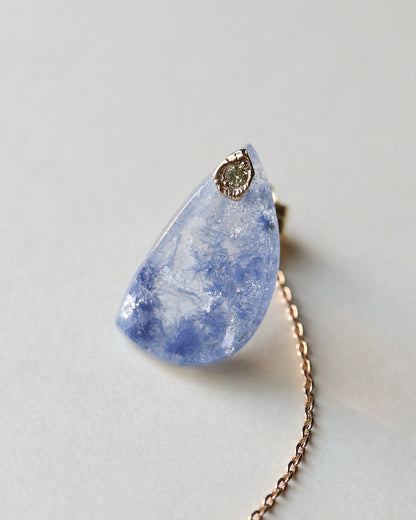 Flat Pierced Earring - Dumortierite in Quartz -【A】