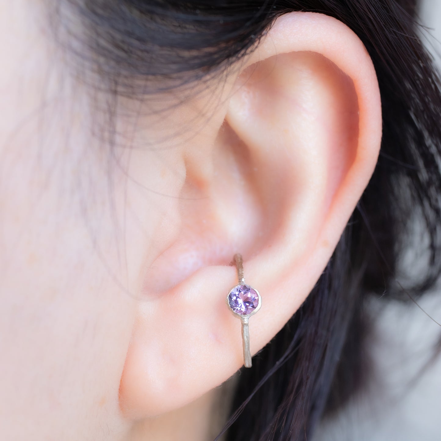 粗制 Collet 耳夹 - 紫水晶 -