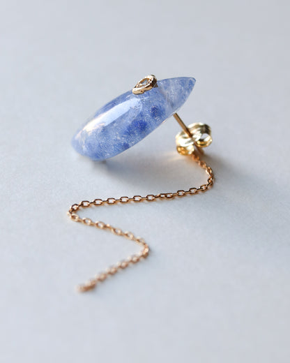 Flat Pierced Earring - Dumortierite in Quartz - 【B】