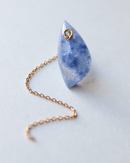 Flat Pierced Earring - Dumortierite in Quartz - 【B】