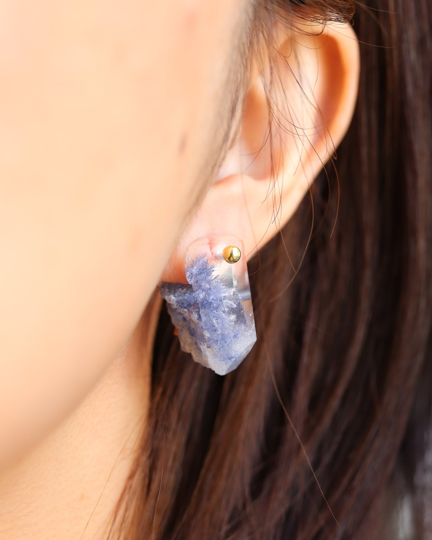 Rock Pierced Earring - Dumortierite in Quartz -