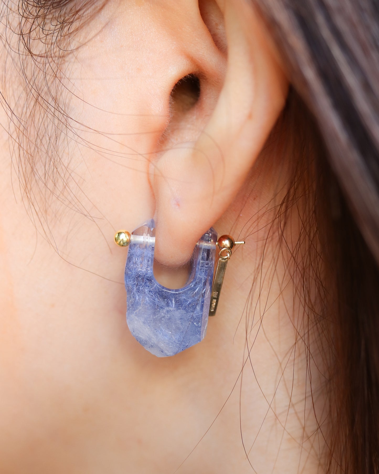 Rock Pierced Earring - Dumortierite in Quartz -