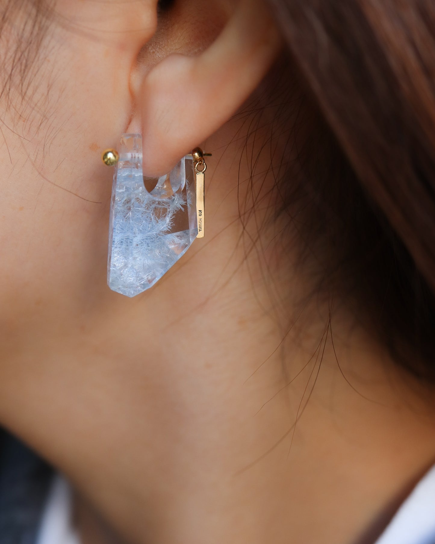 Rock Pierced Earring - Dumortierite in Quartz -