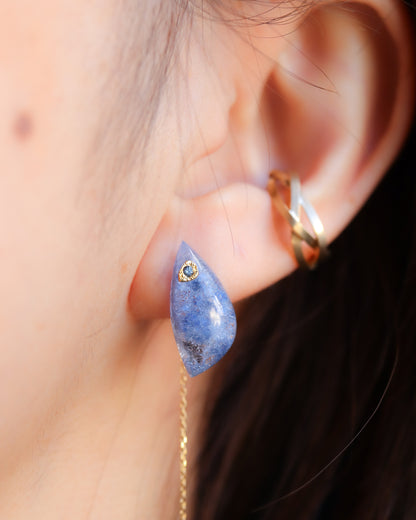 Flat Pierced Earring - Dumortierite in Quartz - 【B】