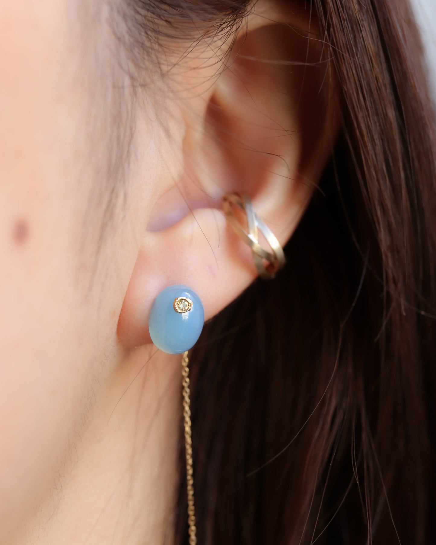 Flat Pierced Earring - Sea Blue chalcedony -