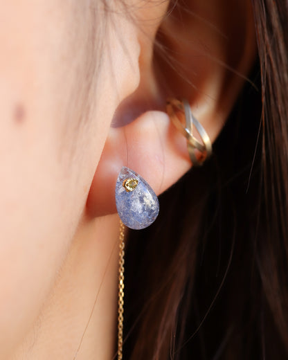 Flat Pierced Earring - Dumortierite in Quartz -【E】