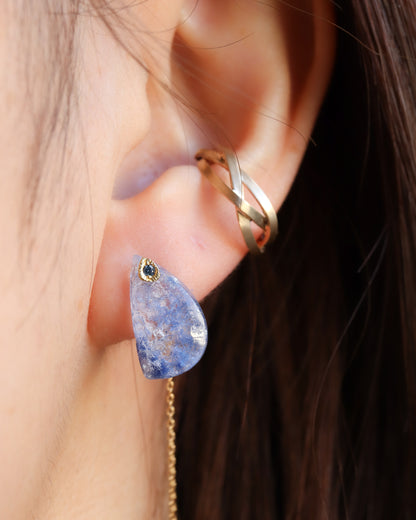 Flat Pierced Earring - Dumortierite in Quartz -【A】