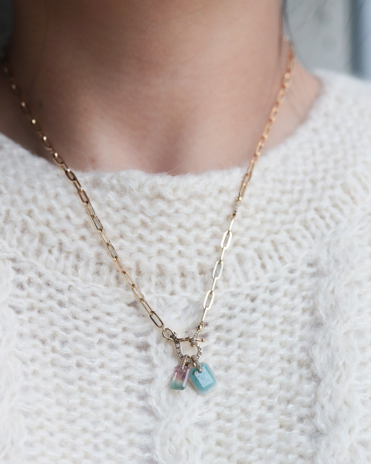 Hibiki Stone Necklace - Bicolor Tourmaline / Diamond -