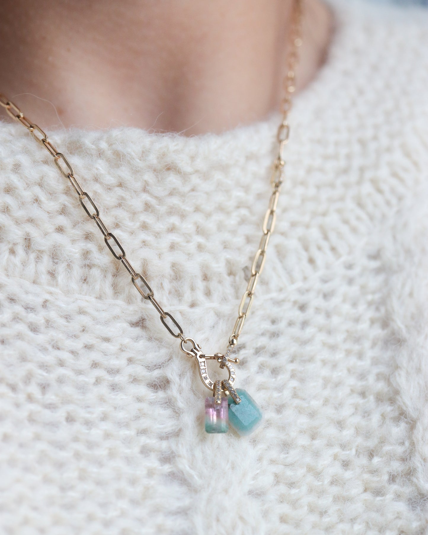 Hibiki Stone Necklace - Bicolor Tourmaline / Diamond -