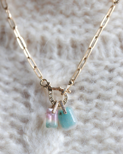 Hibiki Stone Necklace - Bicolor Tourmaline / Diamond -