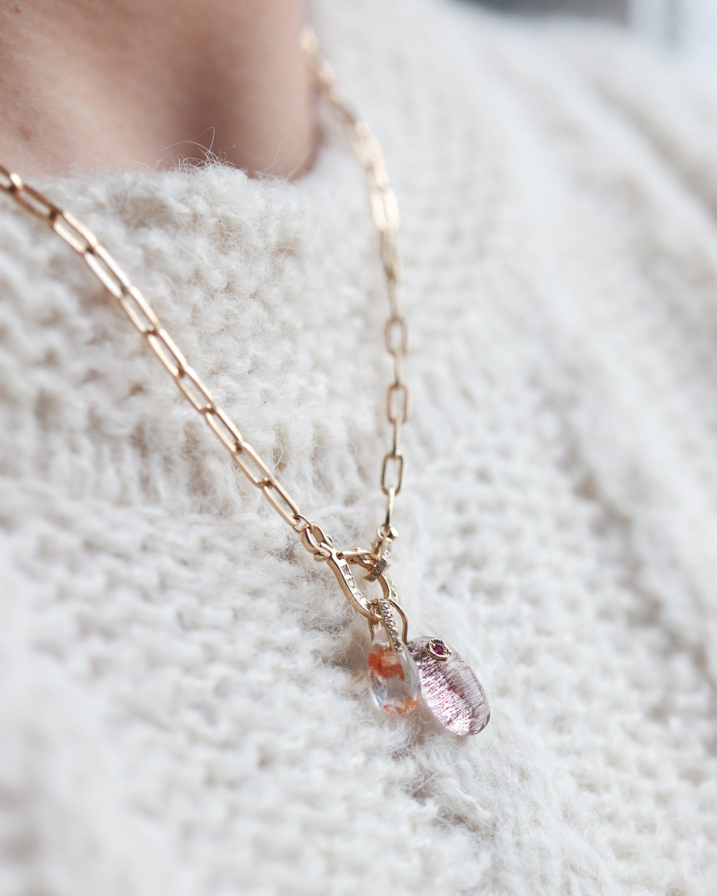 Hibiki Stone Necklace - Limonite in Quartz / Diamond -