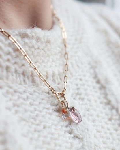 Flat Necklace - Strawberry Quartz -