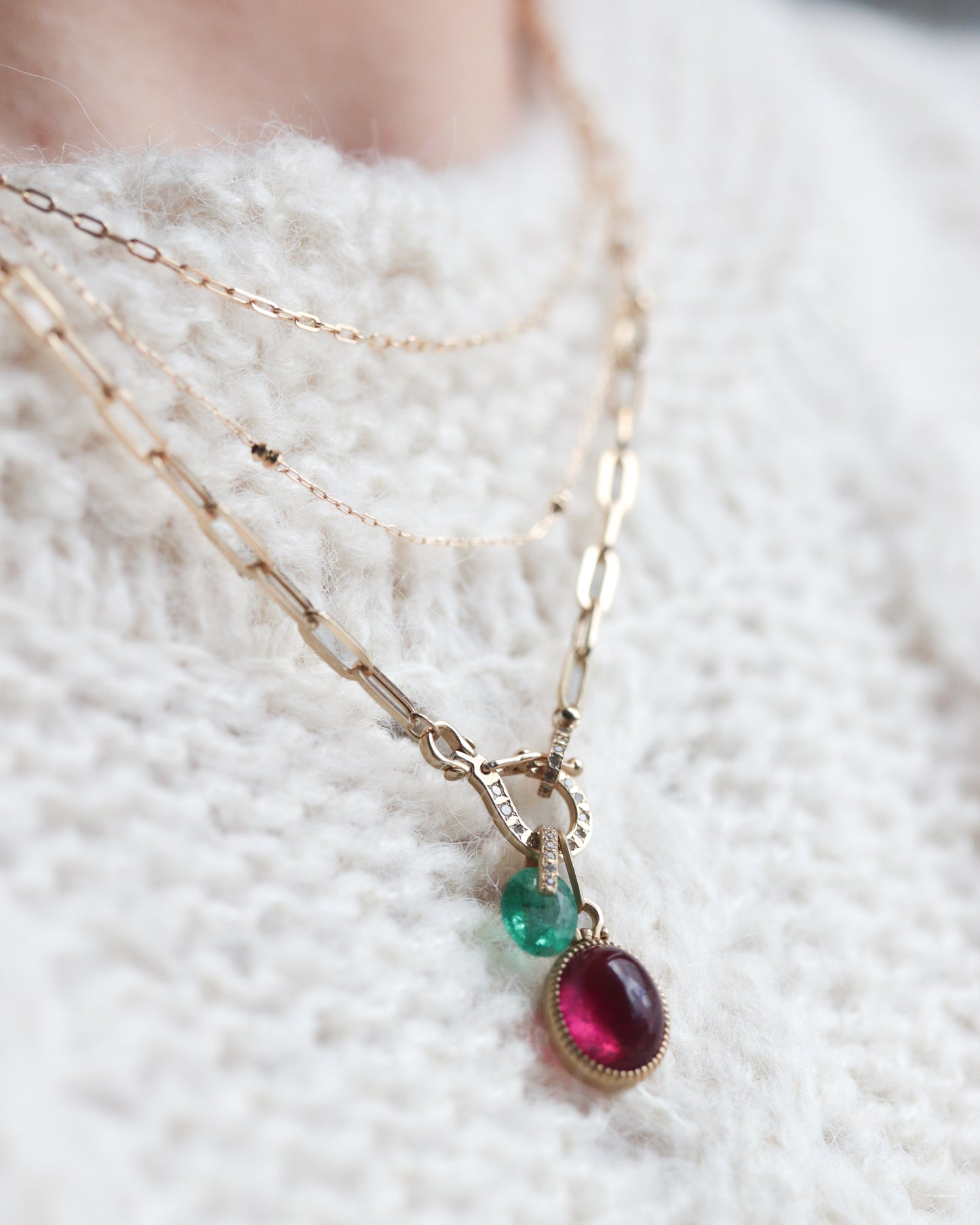 Hibiki Stone Necklace - Emerald / Diamond -