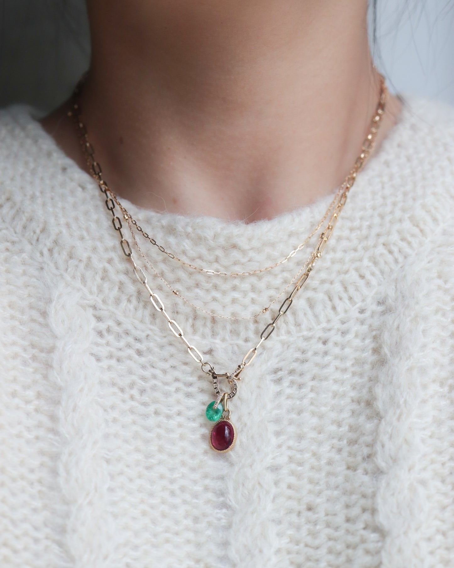Hibiki Stone Necklace - Emerald / Diamond -