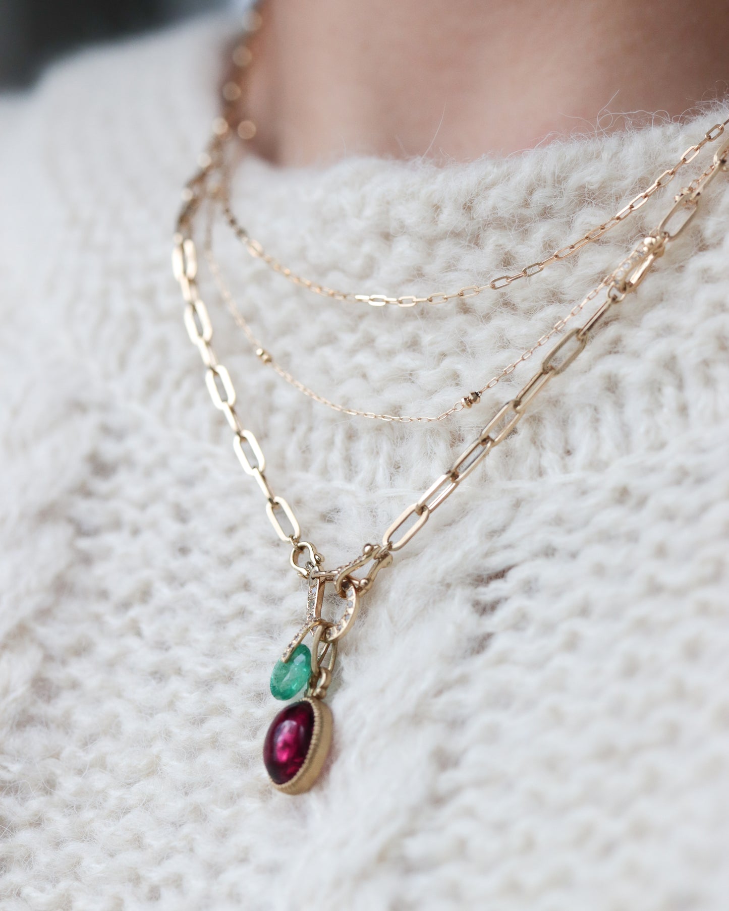 Hibiki Stone Necklace - Emerald / Diamond -