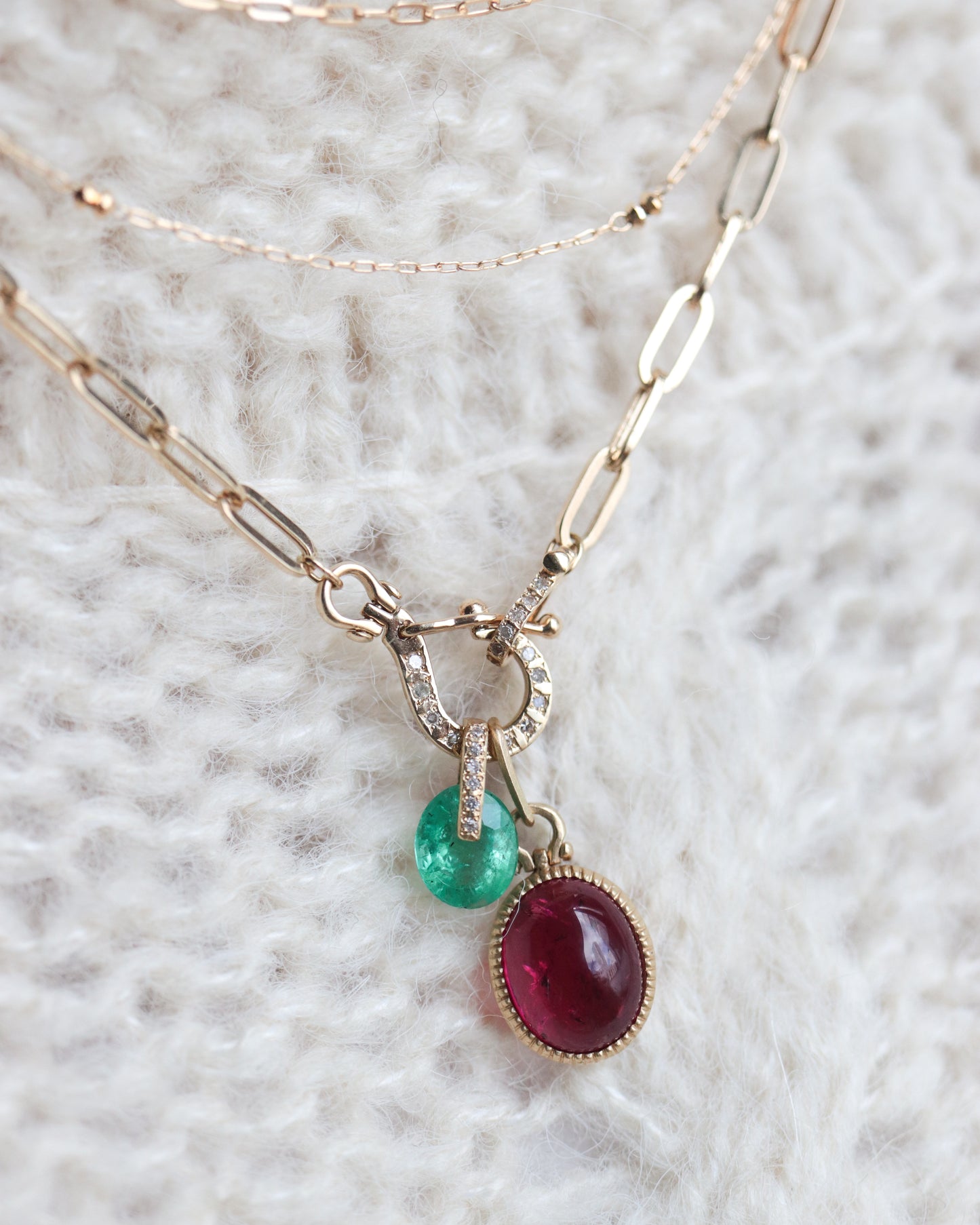 Hibiki Stone Necklace - Emerald / Diamond -
