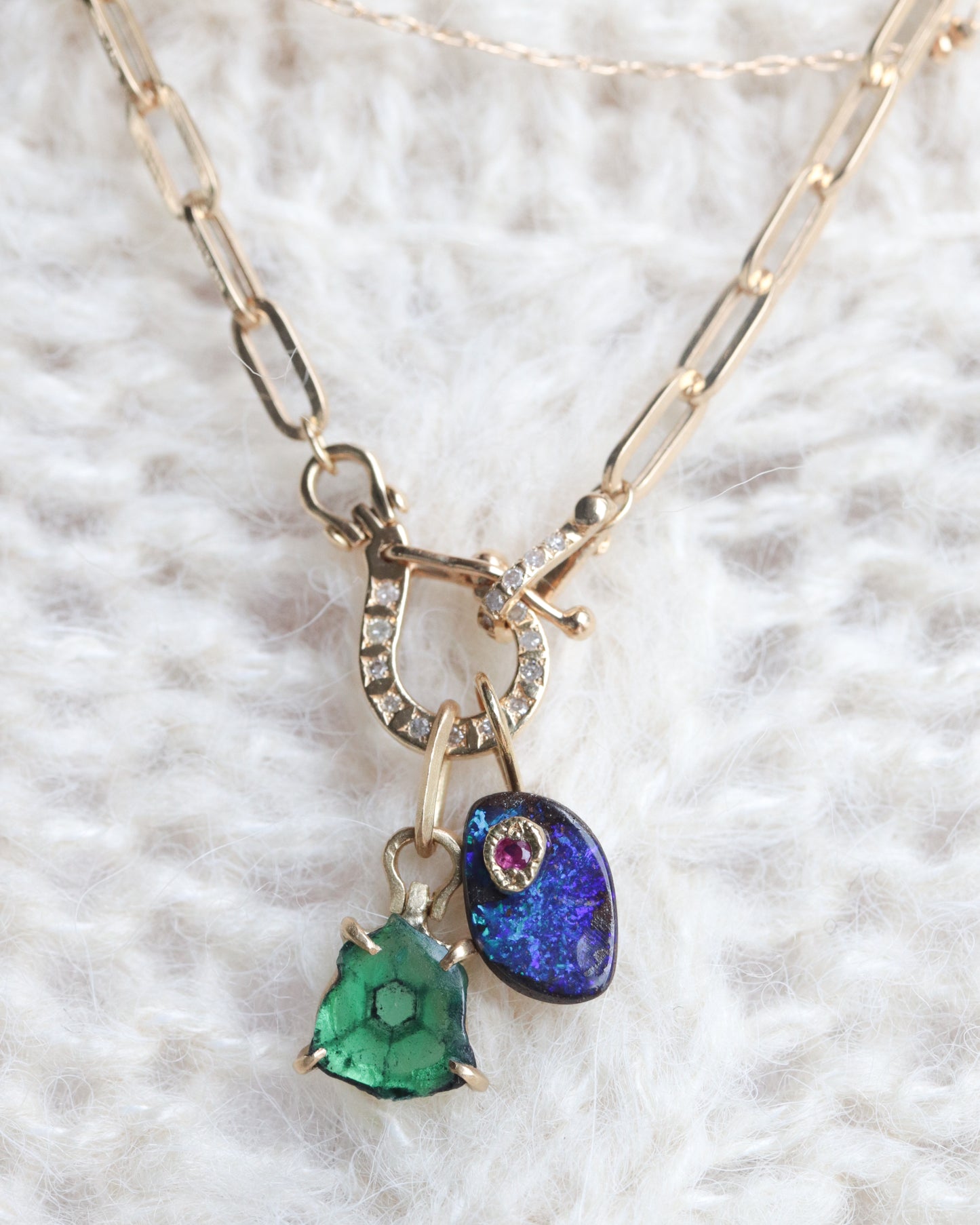 HorseShoe Prong Necklace - Trapiche Emerald -