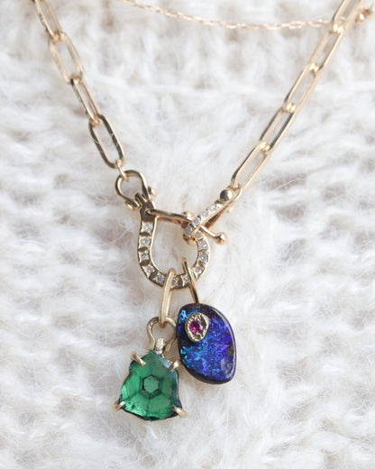 HorseShoe Prong Necklace - Trapiche Emerald -